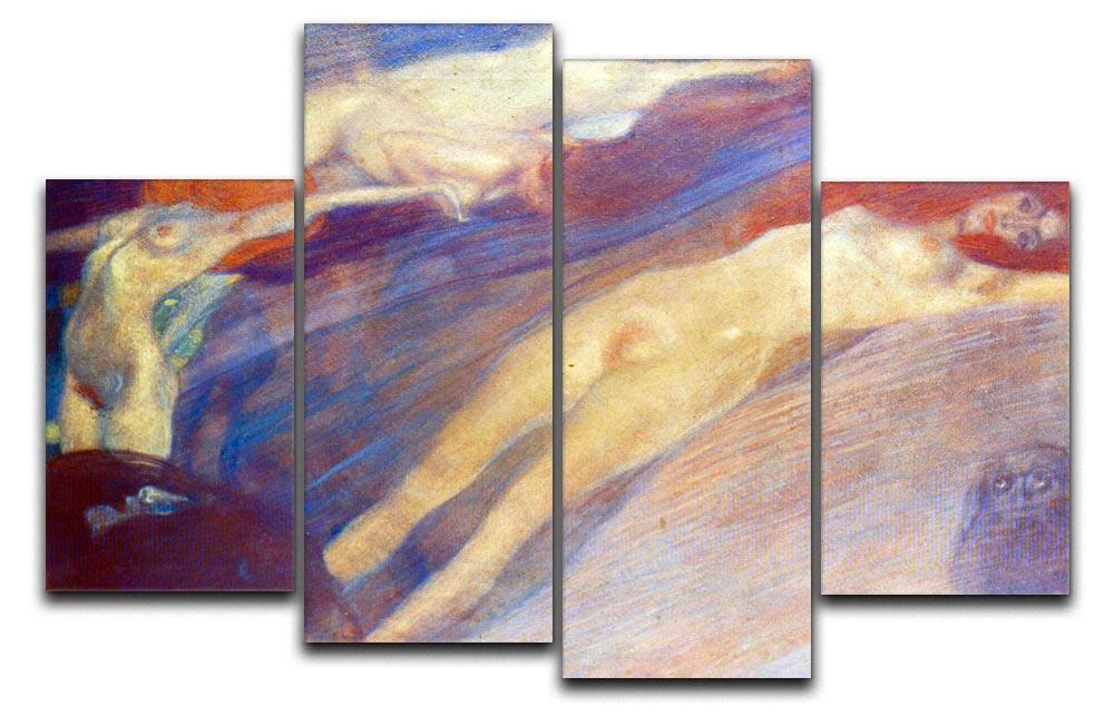 A beautiful 4-split canvas artwork by Klimt, depicting flowing water with intricate patterns and vibrant colors, ideal for modern decor.